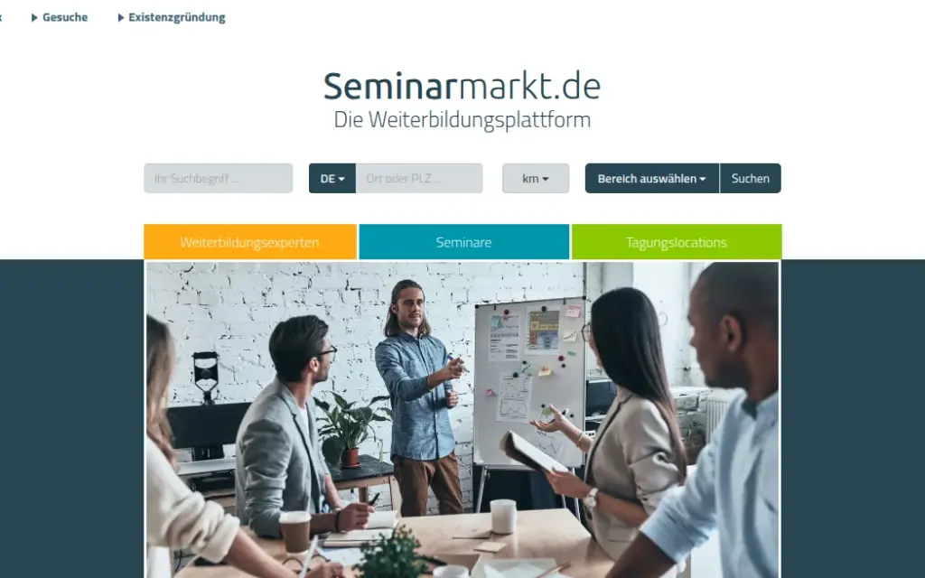 Seminarmarkt.de – Startseite der Weiterbildungsplattform mit Suche (Screenshot)
